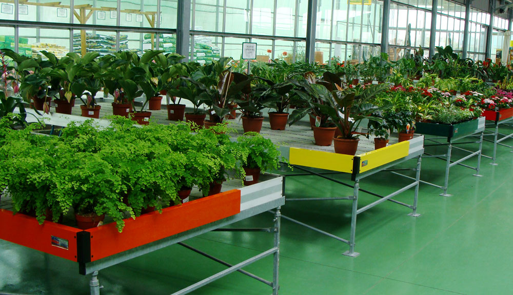 Mesas cromáticas para exposición de plantas