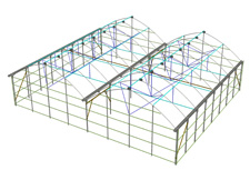 Vista isométrica de la estructura del invernadero P-9’60 Gótico