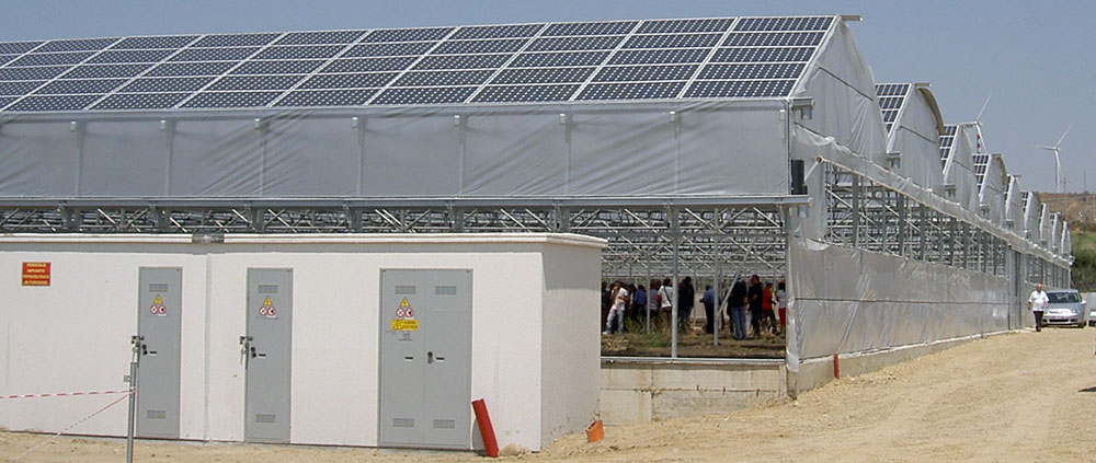 Exterior view of the ININSA P-9FV Photovoltaic greenhouse model