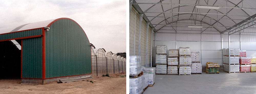 Warehouse with P-10 curved roof structures